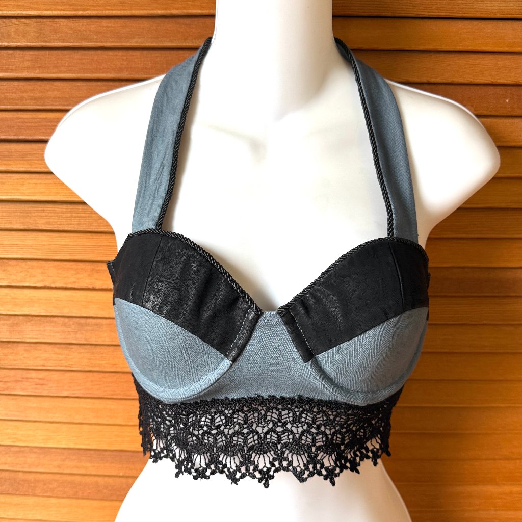 Vintage Lip Service Sideshow Gothic Victorian Blue Bustier Bra Top S